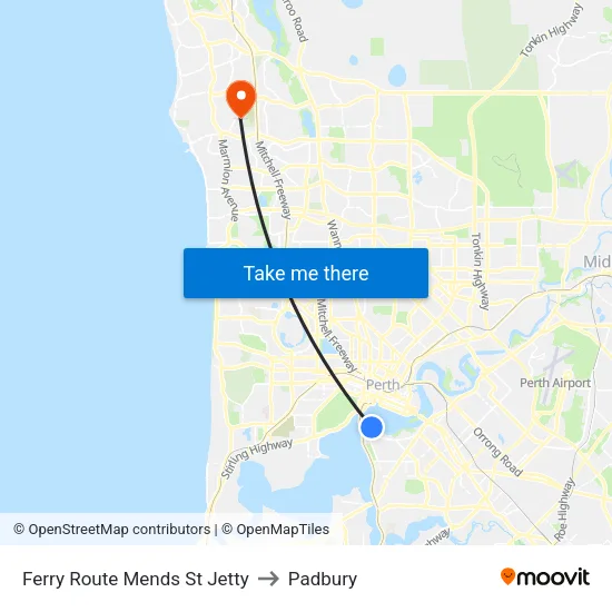Ferry Route Mends St Jetty to Padbury map