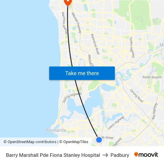 Barry Marshall Pde Fiona Stanley Hospital to Padbury map