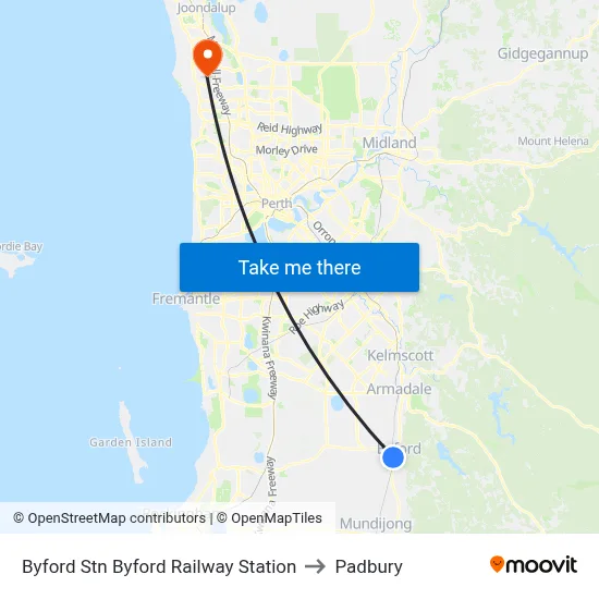 Byford Stn Byford Railway Station to Padbury map