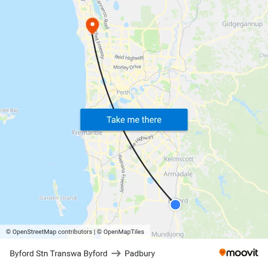 Byford Stn Transwa Byford to Padbury map