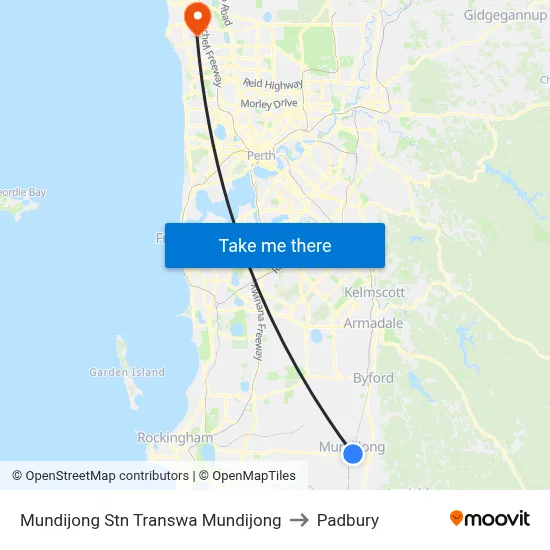 Mundijong Stn Transwa Mundijong to Padbury map