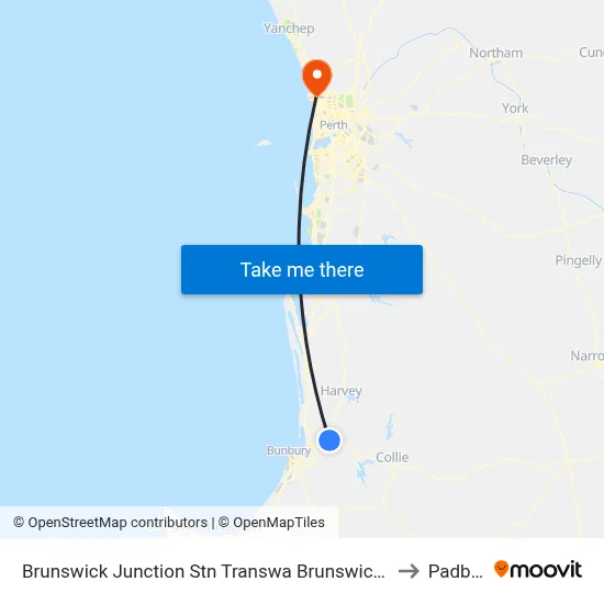 Brunswick Junction Stn Transwa Brunswick Junction to Padbury map