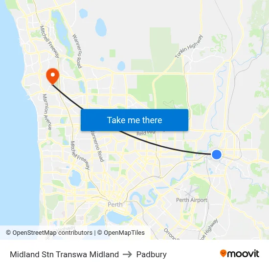 Midland Stn Transwa Midland to Padbury map