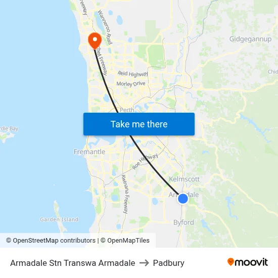 Armadale Stn Transwa Armadale to Padbury map