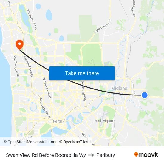 Swan View Rd Before Boorabilla Wy to Padbury map