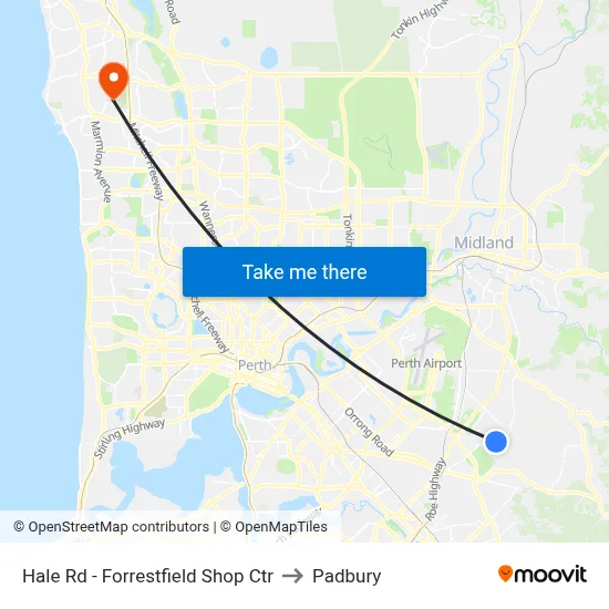 Hale Rd - Forrestfield Shop Ctr to Padbury map