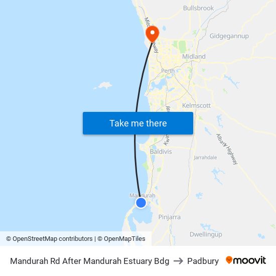 Mandurah Rd After Mandurah Estuary Bdg to Padbury map