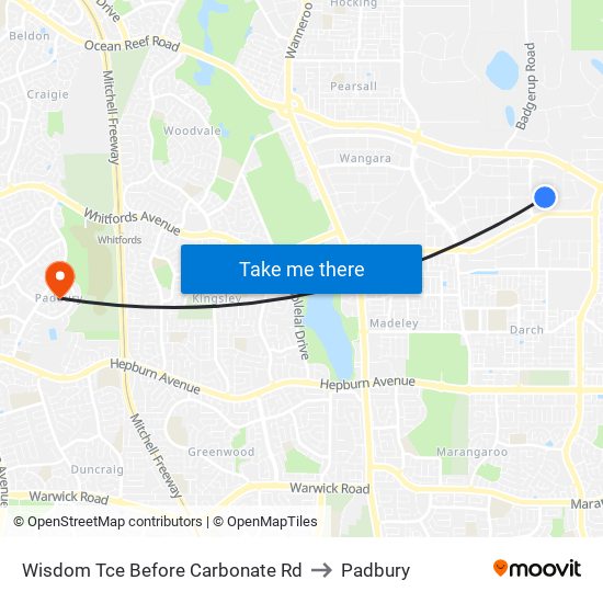 Wisdom Tce Before Carbonate Rd to Padbury map