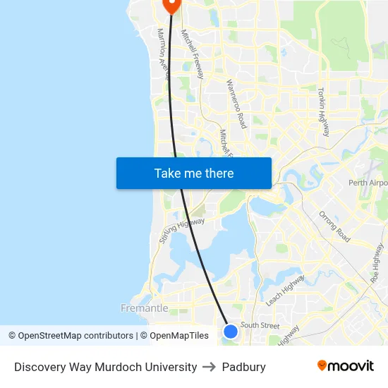 Discovery Way Murdoch University to Padbury map