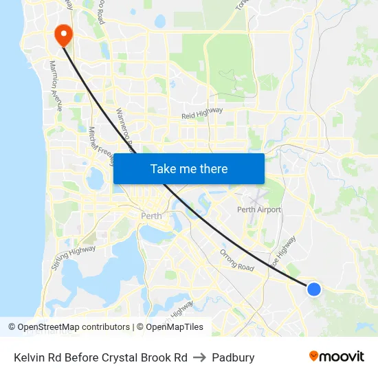 Kelvin Rd Before Crystal Brook Rd to Padbury map