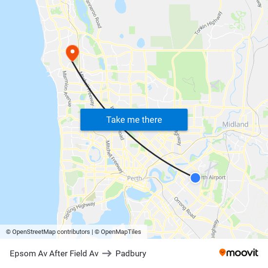 Epsom Av After Field Av to Padbury map