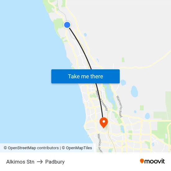 Alkimos Stn to Padbury map