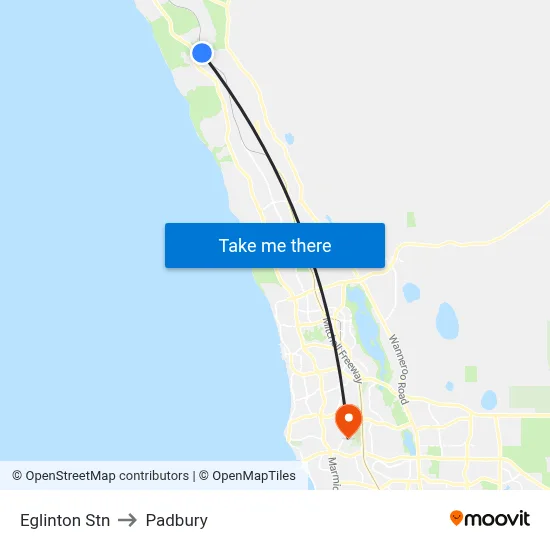 Eglinton Stn to Padbury map