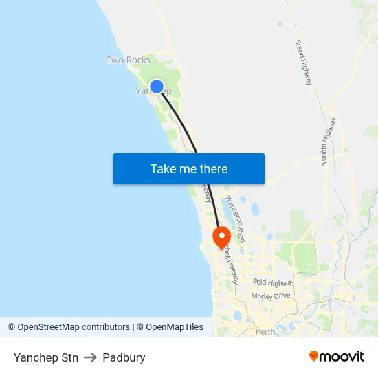 Yanchep Stn to Padbury map