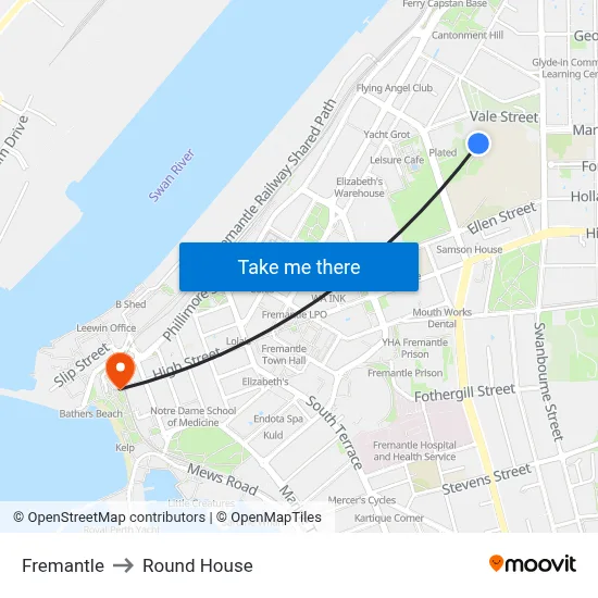 Fremantle to Round House map