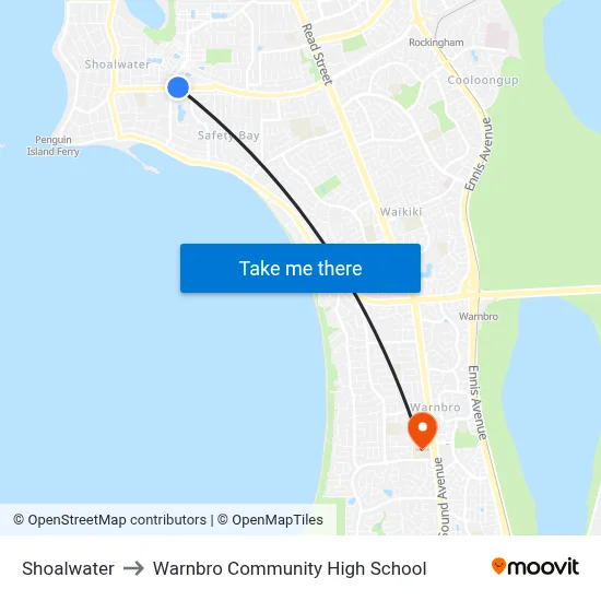 Shoalwater to Warnbro Community High School map