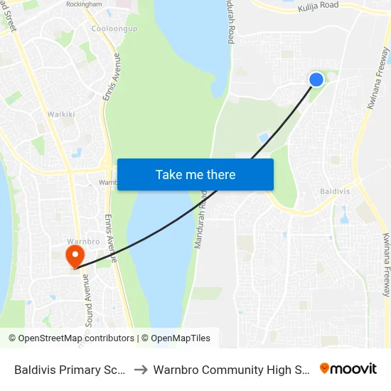 Baldivis Primary School to Warnbro Community High School map