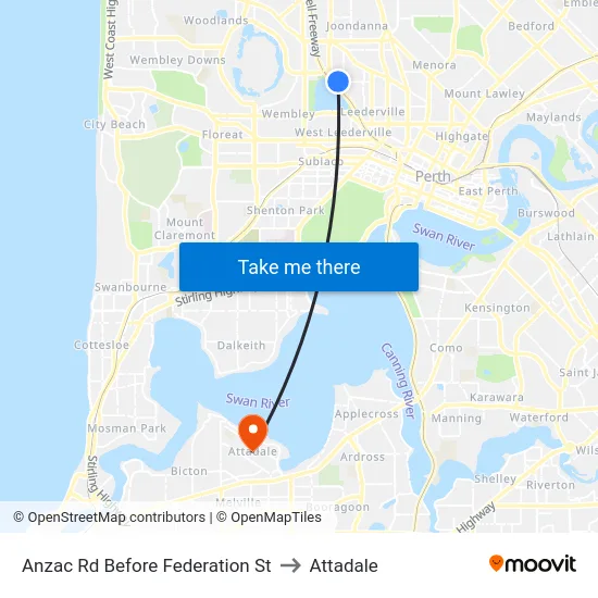 Anzac Rd Before Federation St to Attadale map