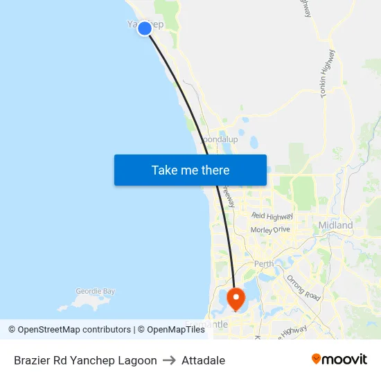 Brazier Rd Yanchep Lagoon to Attadale map