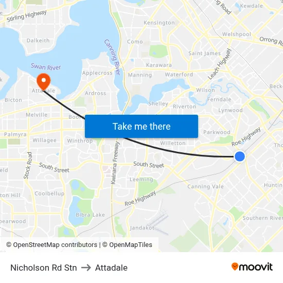 Nicholson Rd Stn to Attadale map