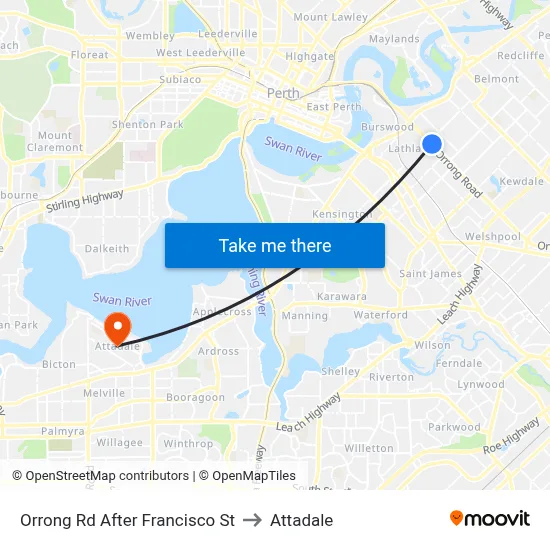 Orrong Rd After Francisco St to Attadale map