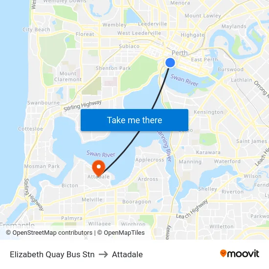 Elizabeth Quay Bus Stn to Attadale map