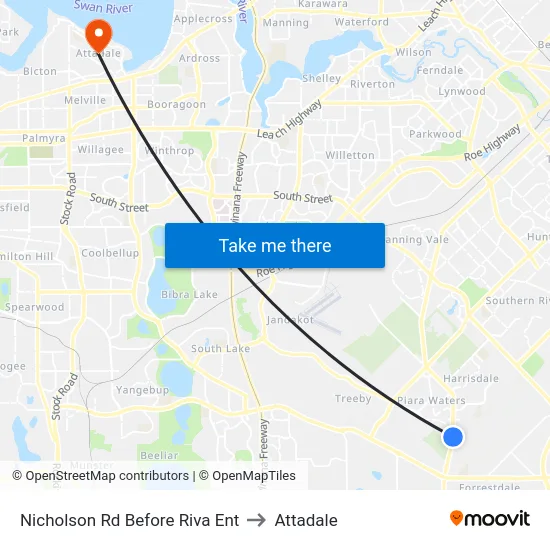 Nicholson Rd Before Riva Ent to Attadale map