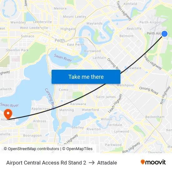 Airport Central Access Rd Stand 2 to Attadale map