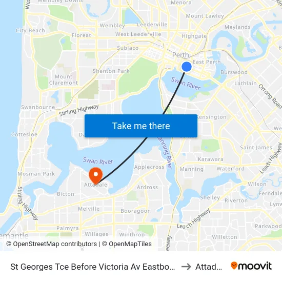 St Georges Tce Before Victoria Av Eastbound to Attadale map