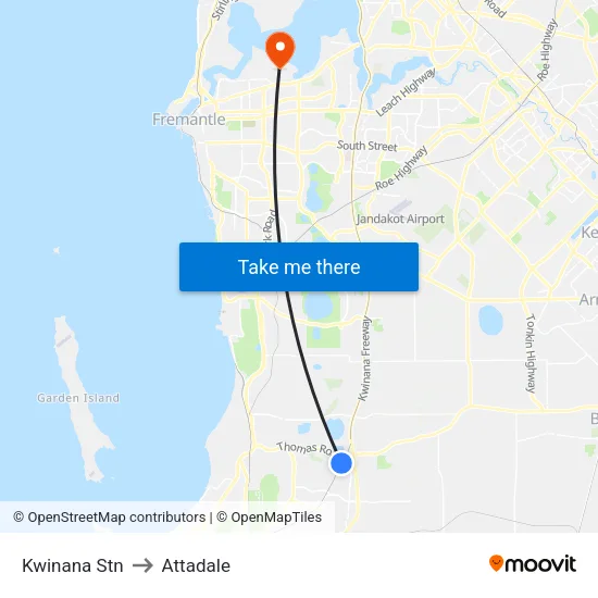 Kwinana Stn to Attadale map