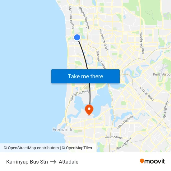 Karrinyup Bus Stn to Attadale map