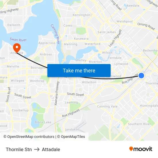 Thornlie Stn to Attadale map