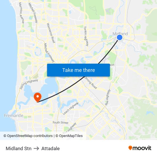 Midland Stn to Attadale map