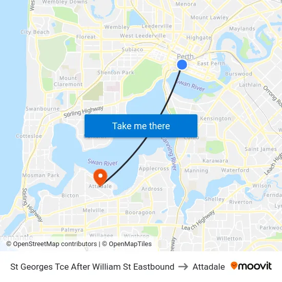 St Georges Tce After William St Eastbound to Attadale map