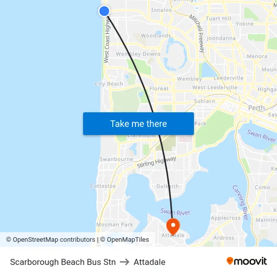 Scarborough Beach Bus Stn to Attadale map