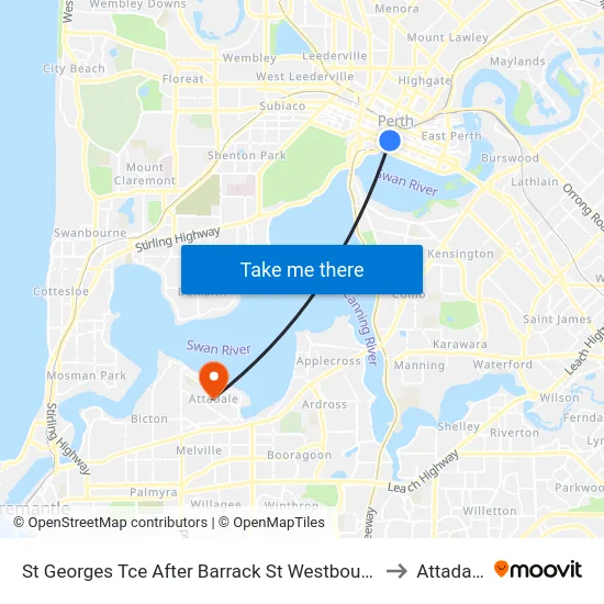 St Georges Tce After Barrack St Westbound to Attadale map