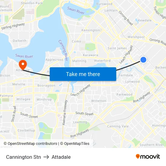 Cannington Stn to Attadale map