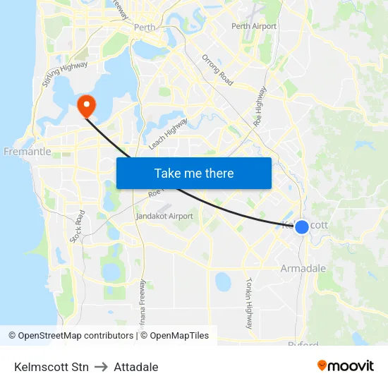 Kelmscott Stn to Attadale map