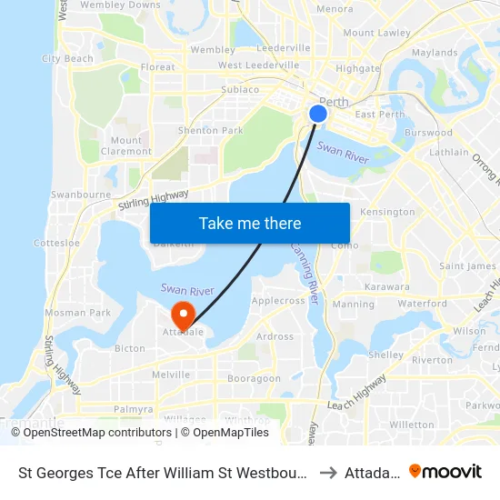 St Georges Tce After William St Westbound to Attadale map