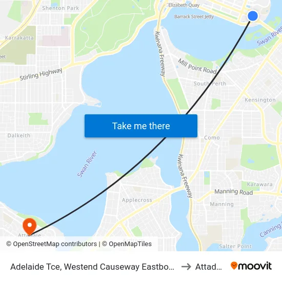 Adelaide Tce, Westend Causeway Eastbound to Attadale map