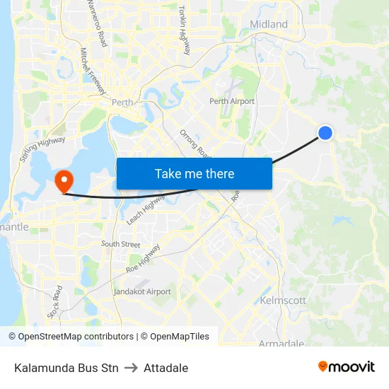 Kalamunda Bus Stn to Attadale map