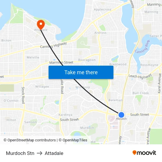 Murdoch Stn to Attadale map