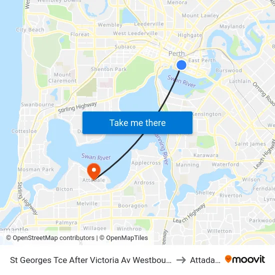 St Georges Tce After Victoria Av Westbound to Attadale map