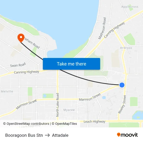 Booragoon Bus Stn to Attadale map