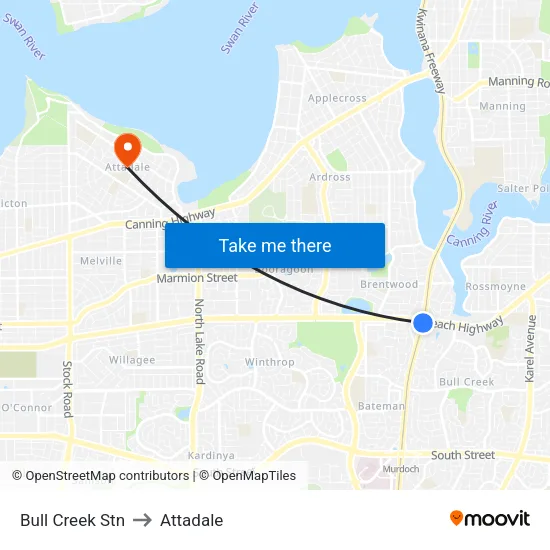 Bull Creek Stn to Attadale map