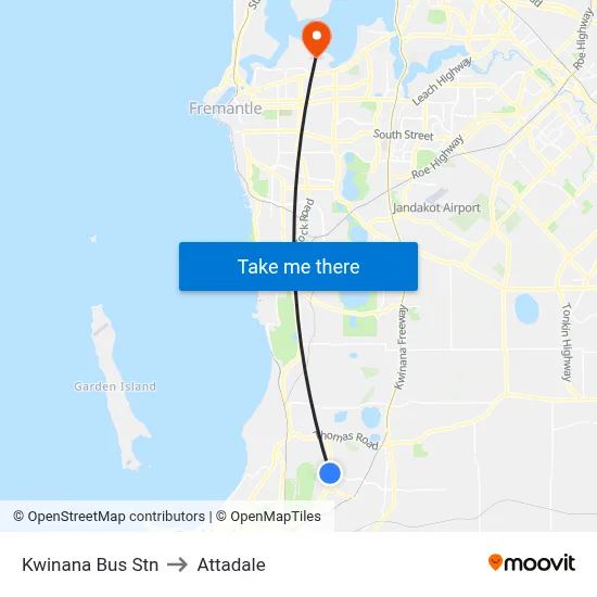 Kwinana Bus Stn to Attadale map