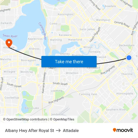 Albany Hwy After Royal St to Attadale map
