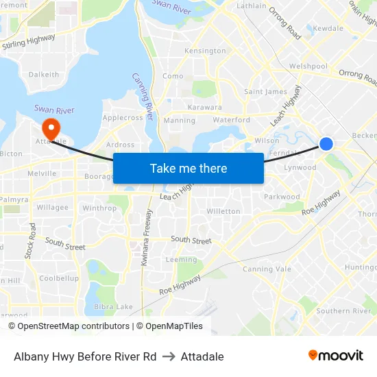 Albany Hwy Before River Rd to Attadale map