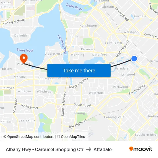Albany Hwy - Carousel Shopping Ctr to Attadale map
