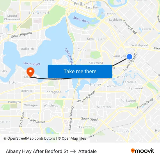 Albany Hwy After Bedford St to Attadale map